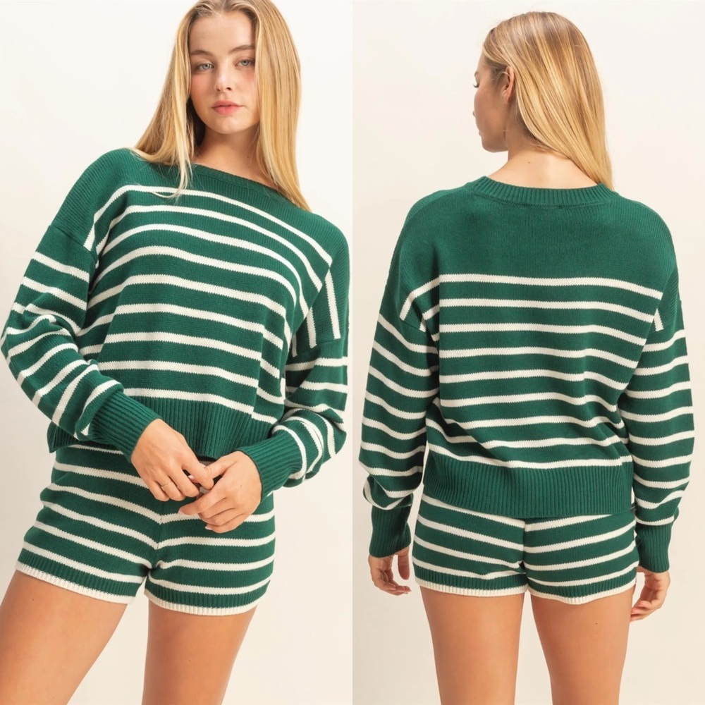 NEW Double Zero Striped Knit Sweater Shorts Set Cozy Lounge Size Small